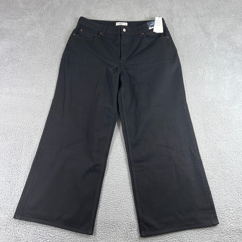 Abercrombie & Fitch Womens The Wide Leg High Rise Jeans Curve Love Sz 32 Black